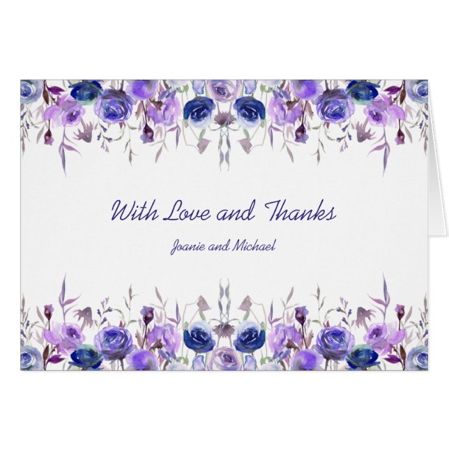 Navy Blue Purple Lavender Roses Thank You (Vorderseite (Horizontal))