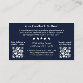 Navy Blue QR Code Feedback Request Insert Card Visitenkarte