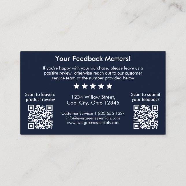 Navy Blue QR Code Feedback Request Insert Card Visitenkarte (Rückseite)