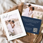Navy Blue QR Code Hochzeit Dankeschön Foto Dankeskarte<br><div class="desc">Hochzeit Dankeschön Karten,  die ein Foto Bilder und Text auf der Vorder- und Rückseite haben. Die Dankeschön-Karten enthalten eine moderne,  handgeschriebene,  kursive Schriftzeichen-Typografie,  die elegant,  einfach und modern nach einem minimalistischen einfachen Hochzeitstag-Fest zu verwenden sind.</div>