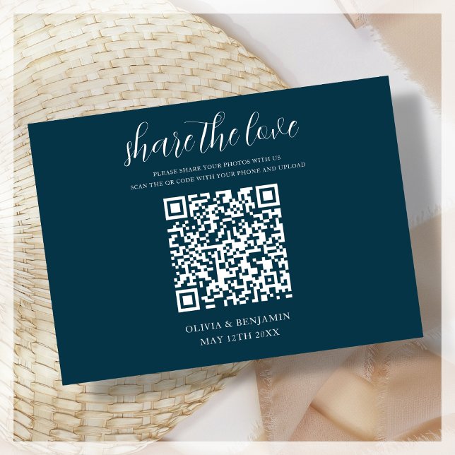 Navy Blue QR Code Share Liebe Enclosure Card Begleitkarte (Von Creator hochgeladen)