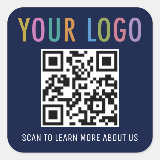 Navy Blue QR Code Stickers Business Logo Square (Vorderseite)