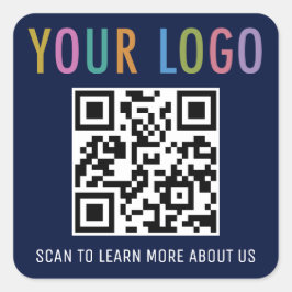 Navy Blue QR Code Stickers Business Logo Square