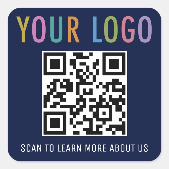 Navy Blue QR Code Stickers Business Logo Square (Vorderseite)