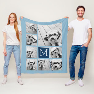 Navy Blue Quadrat 8 Foto Collage CAN COLOR bearbei Fleecedecke