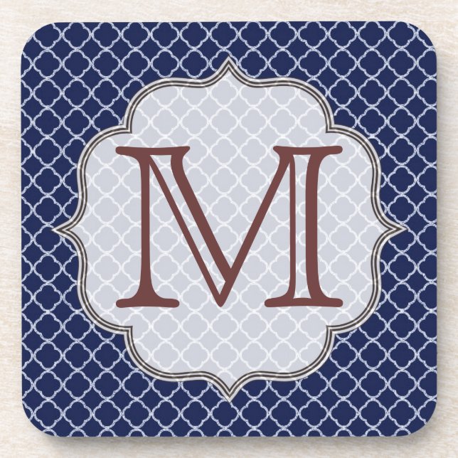 Navy Blue Quarterfolie Monogram Drink Untersetzer (Vorderseite)