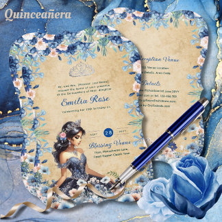 Navy Blue Quinceanera Dress Floral Rose Einladung