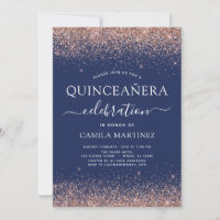 Navy Blue Quinceanera Rose Gold Blank Rosa