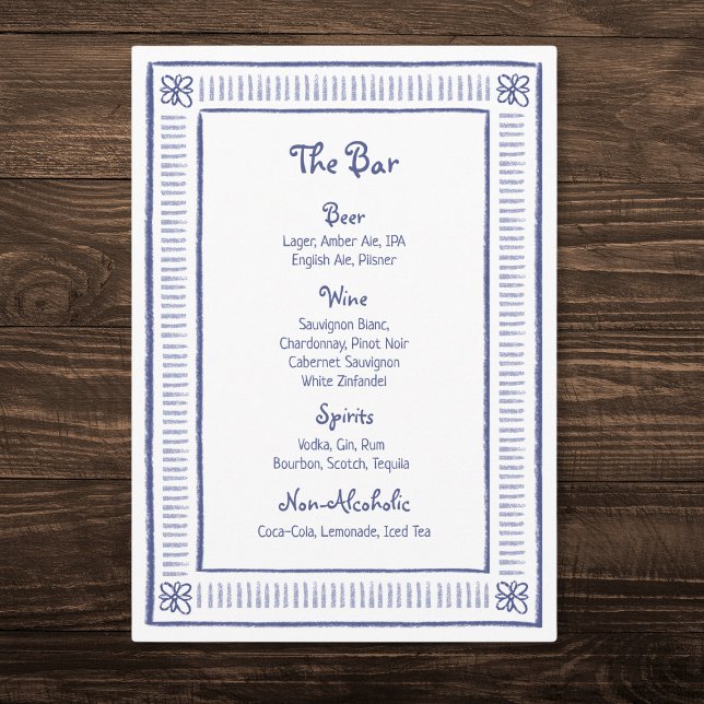 Navy Blue Quirky spielend Hand Drawn Wedding Bar Menükarte (Von Creator hochgeladen)