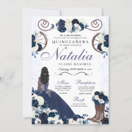 Navy Blue Ranchero Princess Dress Quinceanera Einladung