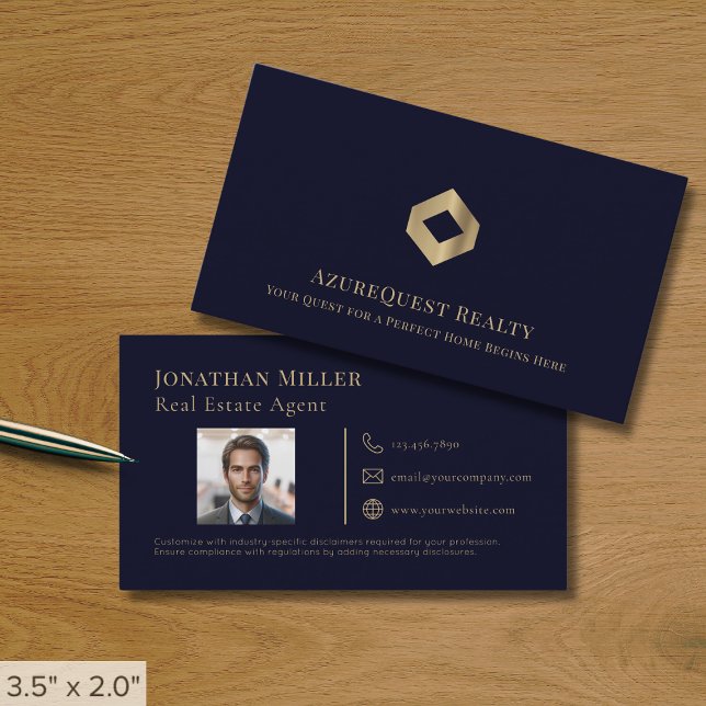 Navy Blue Real Anwesen Agent Foto Business Card Visitenkarte (Von Creator hochgeladen)
