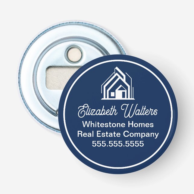 Navy Blue Real Estate Company Chic Custom Realtor Flaschenöffner (Vorderseite)