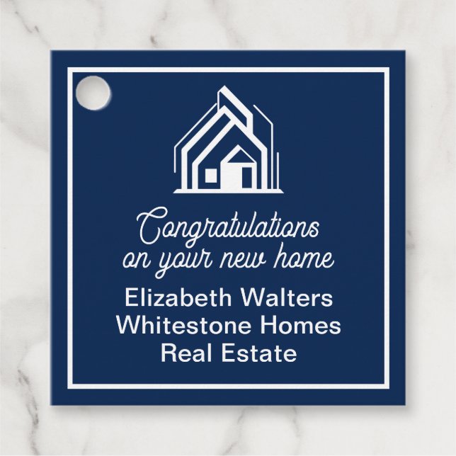 Navy Blue Real Estate Company Customized Party Geschenkanhänger (Vorderseite)