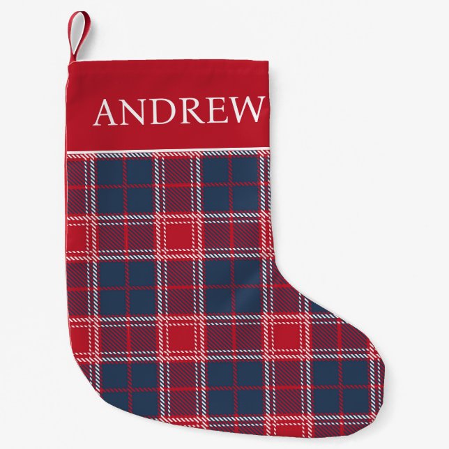 Navy Blue Red Kariert Tartan Weihnachts-Strumpf Kleiner Weihnachtsstrumpf (Vorderseite)