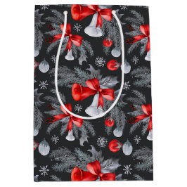 Navy Blue Red Silver Weihnachten Botanisch Mittlere Geschenktüte