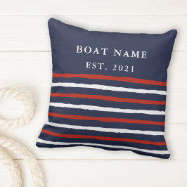 Navy Blue Red White Stripes Boat Name Nautic Kissen