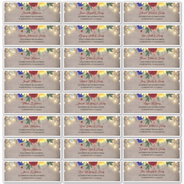 Navy Blue Red Yellow Guest Names Address Labels (Vorderseite)