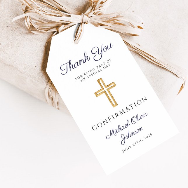Navy Blue Religious Cross Boy Confirmation Geschenkanhänger (Navy Blue Religious Cross Boy Confirmation Gift Tags)