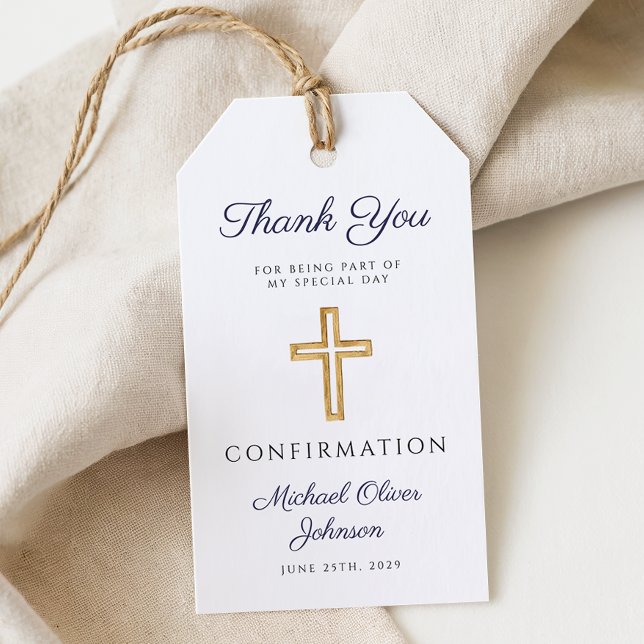 Navy Blue Religious Cross Boy Confirmation Geschenkanhänger (Navy Blue Religious Cross Boy Confirmation Gift Tags)