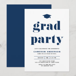 Navy Blue Retro Bold Typografy Graduation Party Einladung