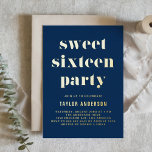 Navy Blue Retro Fett Typografie Sweet 16 Geburtsta Folieneinladung<br><div class="desc">Mit dieser individuell gestaltbaren Einladung zum 16 . Geburtstag Geburtstag laden wir Sie zu Ihrer Veranstaltung ein. Es zeichnet sich durch Retro fett und einfache Typografie aus. Personalisieren Sie diese,  indem Sie Ihre Daten hinzufügen. Diese Goldfolie süß 16 Party Einladungen ist perfekt für jedes Event Thema.</div>