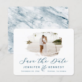 Navy Blue Romantic Brushframe mit Foto Save The Date
