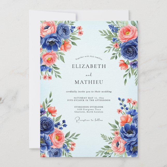 Navy Blue Romantic Spring Wedding Einladung (Vorderseite)