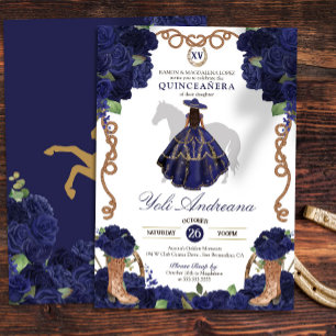 Navy Blue Rose Boots Charra Vestidos Quinceañera Einladung