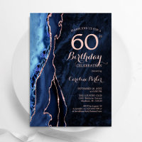Navy Blue Rose Gold Agate 60. Geburtstag