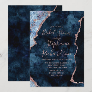 Navy Blue Rose Gold Agate Bridal Dusche Einladung