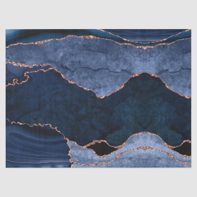 Navy Blue Rose Gold Agate Geode Modern Abstrakt Seidenpapier (Vorderseite)