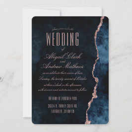 Navy Blue Rose Gold Agate Gilt Hochzeitseinladung Einladung