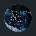 Navy Blue & Rose Gold Agate Marble Trauzeugin Button<br><div class="desc">Navy Blue & Rose Gold Foil Watercolor Marmor Agate Gilded Geode Design,  mit modernen und Script-Schriftart. Trendy und Chic Wedding Trauzeugin Button! ~ Karo mein Shop zu sehen,  die gesamte Hochzeitssuite für dieses Design!</div>