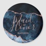 Navy Blue & Rose Gold Agate Marble Trauzeugin Magnet<br><div class="desc">Navy Blue & Rose Gold Foil Watercolor Marmor Agate Gilded Geode Design,  mit modernen und Script-Schriftart. Trendy und Chic Wedding Trauzeugin Magnet! ~ Karo mein Shop zu sehen,  die gesamte Hochzeitssuite für dieses Design!</div>