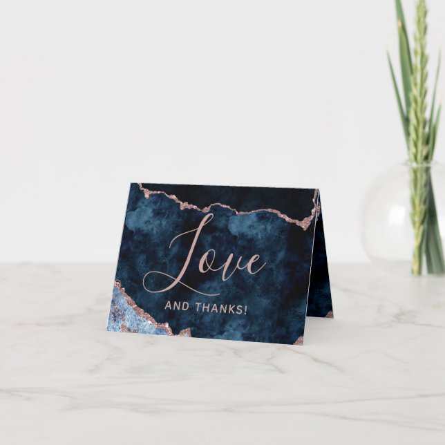 Navy Blue & Rose Gold Agate Marmor Vielen Dank Fot Dankeskarte (Vorderseite)