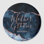 Navy Blue & Rose Gold Agate Mutter des Bräutigams Magnet<br><div class="desc">Navy Blue & Rose Gold Foil Watercolor Marmor Agate Gilded Geode Design,  mit modernen und Script-Schriftart. Trendy und schicke Hochzeitsmutter des Groom Magneten! ~ Karo mein Shop zu sehen,  die gesamte Hochzeitssuite für dieses Design!</div>