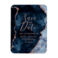 Navy Blue Rose Gold Agate Save the Date Wedding