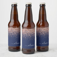 Navy Blue Rose Gold Blush Pink Glitzer Monogram