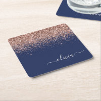 Navy Blue Rose Gold Blush Pink Glitzer Monogram