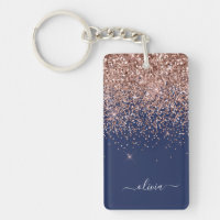 Navy Blue Rose Gold Blush Pink Glitzer Monogram