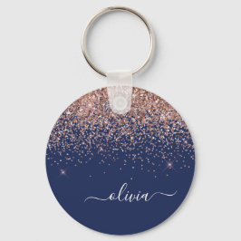 Navy Blue Rose Gold Blush Pink Glitzer Monogram Schlüsselanhänger