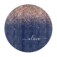 Navy Blue Rose Gold Blush Pink Glitzer Monogram