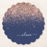 Navy Blue Rose Gold Blush Pink Glitzer Monogram Untersetzer<br><div class="desc">Navy Blue and Rose Gold - Blush Pink Sparkle Glitzer Script Monogram Name Paper Untersetzer. Dies macht den perfekten Abschluss,  Geburtstag,  Hochzeit,  Brautparty,  Jubiläum,  Babydusche oder Junggeselinnen-Abschied Geschenk für jemanden,  die Lieben glamourösen Luxus und schicke Stile.</div>