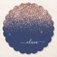 Navy Blue Rose Gold Blush Pink Glitzer Monogram