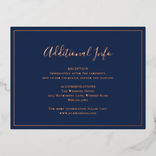 Navy Blue Rose Gold Elegante Hochzeitskarte Folie Einladungspostkarte