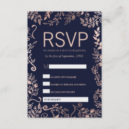 Navy Blue Rose Gold Floral UAWG und Song Anfrage RSVP Karte