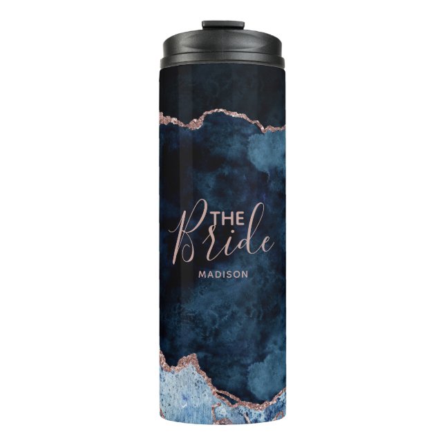 Navy Blue & Rose Gold Foil Agate Marbella The Brid Thermosbecher (Vorderseite)