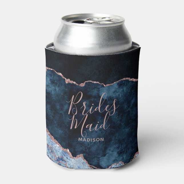 Navy Blue & Rose Gold Foil Agate Marble Bridesmaid Dosenkühler (Kanne Vorderseite)