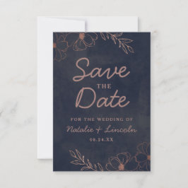 Navy Blue & Rose Gold Foil Border Rustikal Save The Date