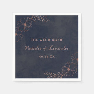Navy Blue & Rose Gold Foil Chic Wedding Monogram Serviette